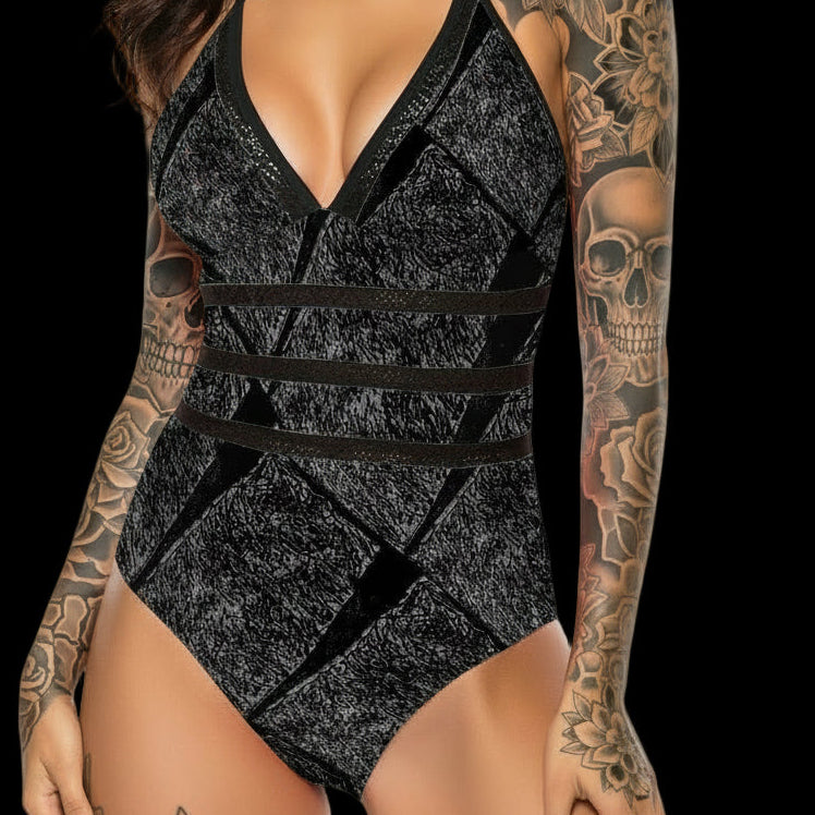 CHIWAII™ Sculpt Halter One-Piece — Obsidian Texture